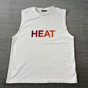 Ron Dorff White Tank Top Men L White "Heat" Graphic Muscle Tee Crew Neck Gym